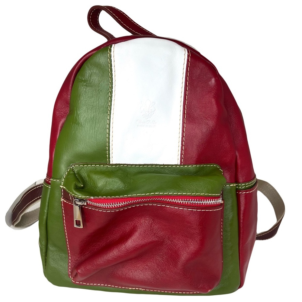 Vera Pelle Red, Green & White Leather Backpack